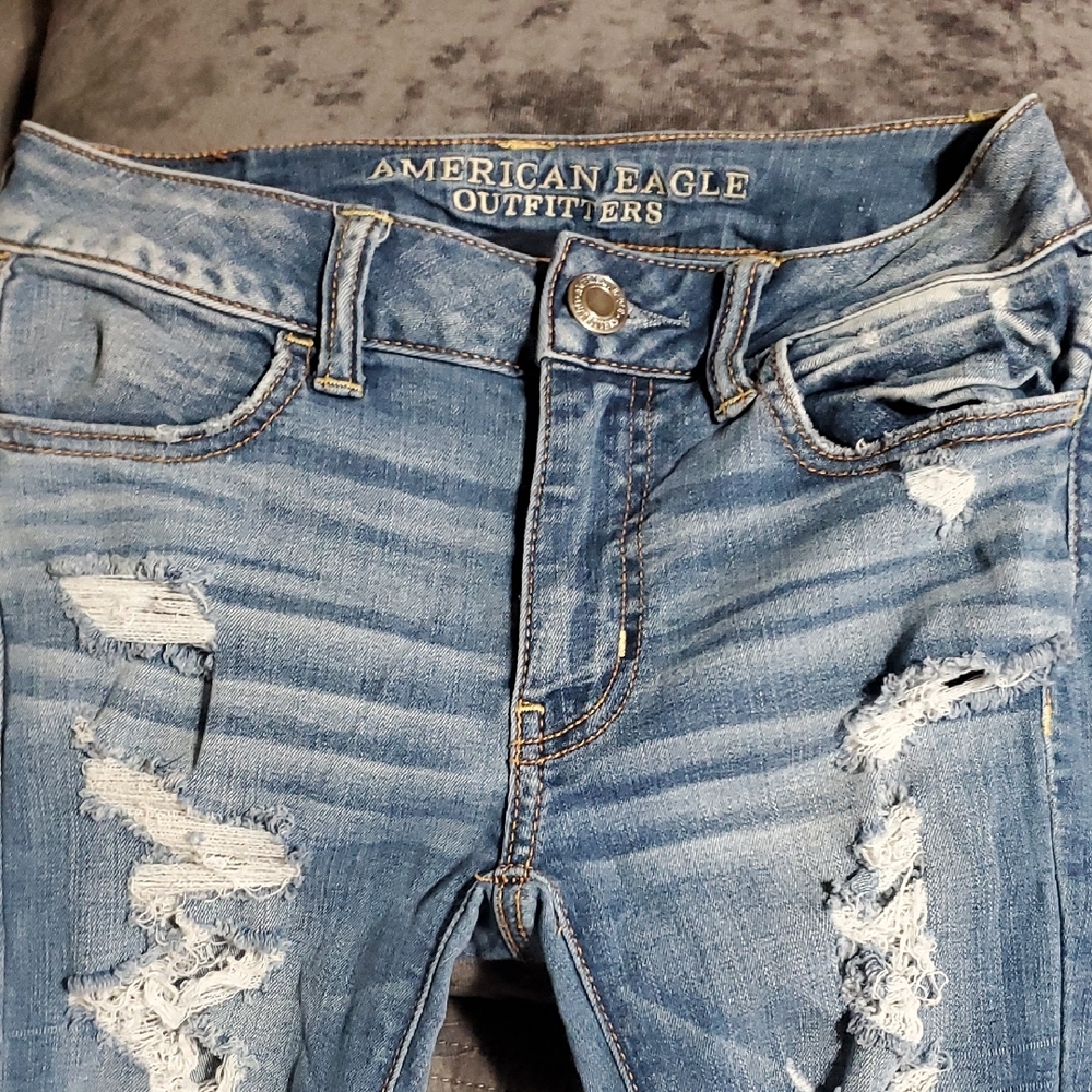 American Eagle Outfitters Blue Skinny Distressed Jeans
